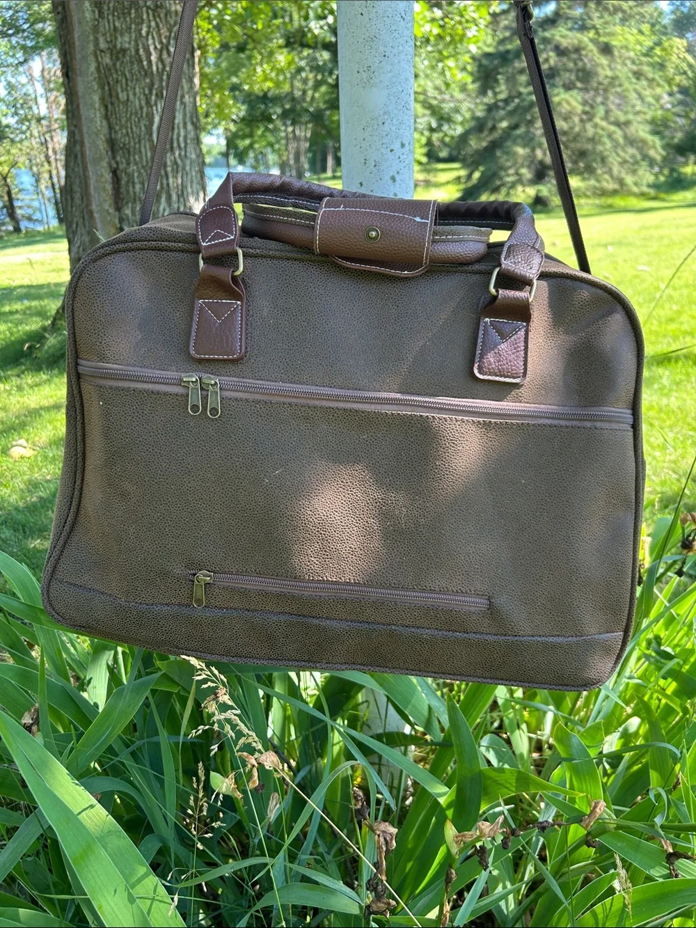 Brown Canvas Travel Duffel Bag with Adjustable Shoulder Strap